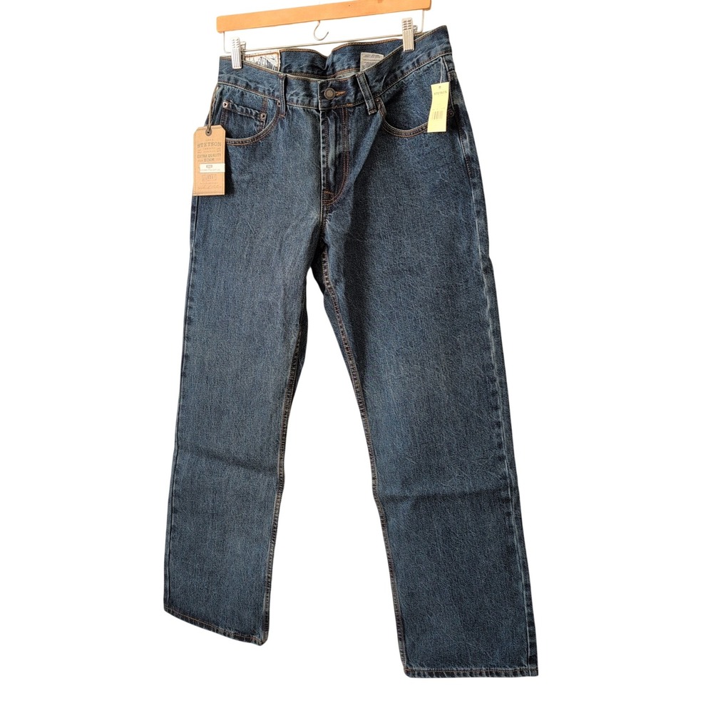 NWT Stetson Mens Modern Straight Leg Jeans Dark Wash Size 34x32‎ Quality Denim
